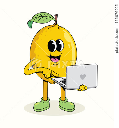 lemon laptop character groovy cartoon illustration lemon laptop character groovy cartoon illustration 133076925