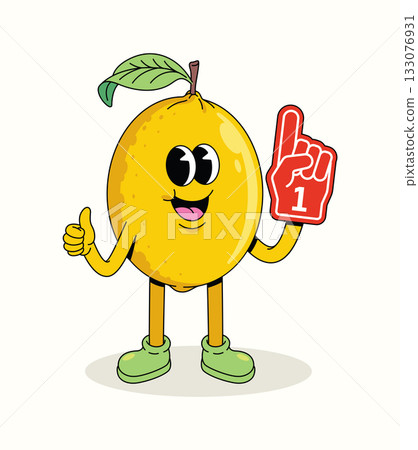 lemon foam hand character groovy cartoon illustration 133076931