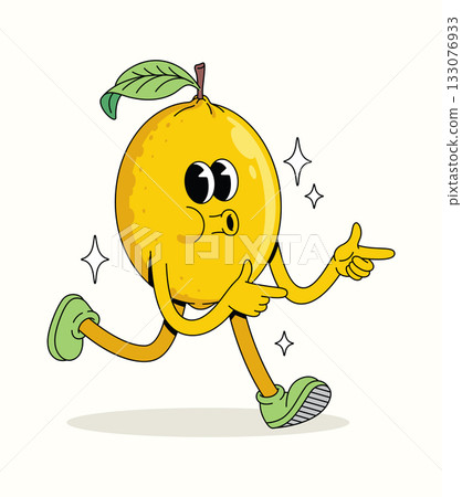 lemon energetic walk character groovy cartoon illustration 133076933