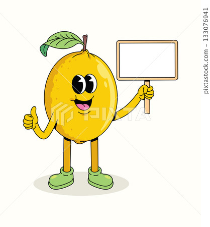 lemon blank board character groovy cartoon illustration 133076941