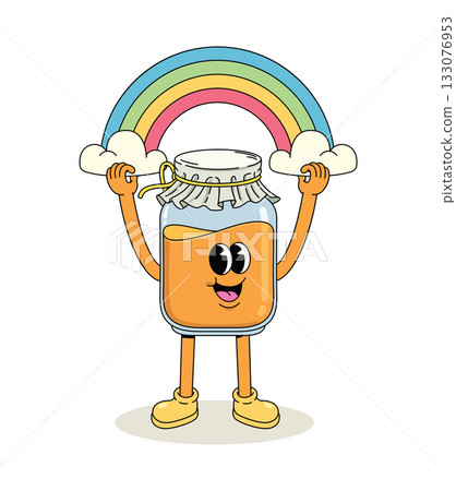 honey rainbow character groovy cartoon illustration 133076953