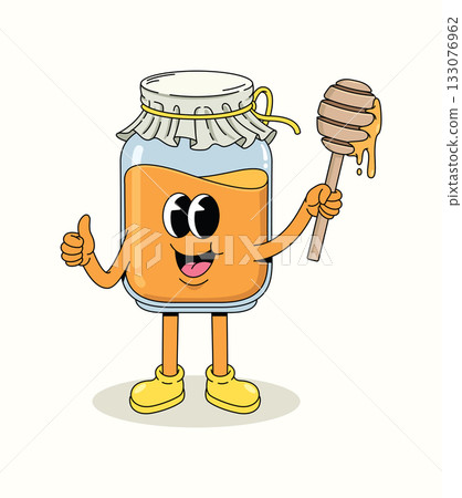 honey in a bottle thumbs up character groovy cartoon illustration 133076962