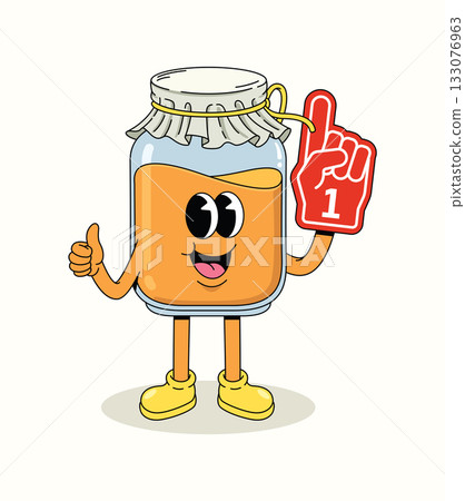 honey in a bottle foam hand character groovy cartoon illustration 133076963