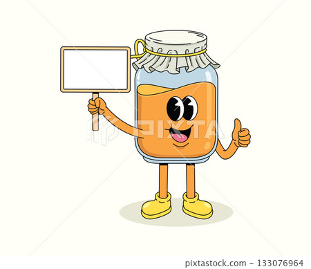 honey in a bottle blank board character groovy cartoon illustration 133076964