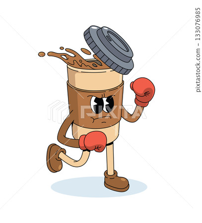 coffee boxer character groovy cartoon illustration 133076985