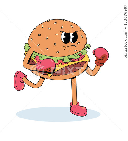burger boxer character groovy cartoon illustration burger boxer character groovy cartoon illustration 133076987