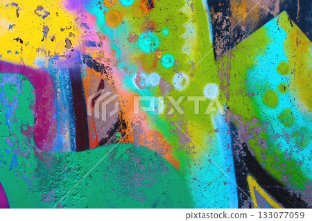 Funky Graffiti Art with Neon Green, Blue, Yellow for 90s, Y2K Vibe 133077059