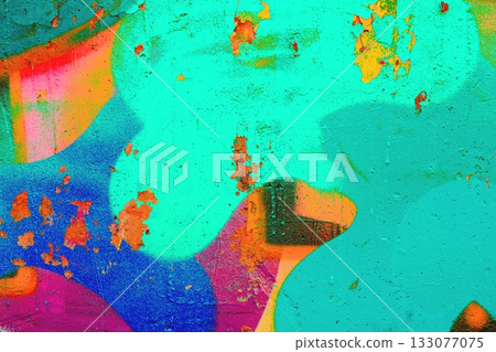 Vibrant Neon Graffiti Texture in Electric Teal, Orange for 80s, Urban Art Scene Vibrant Neon Graffiti Texture in Electric Teal, Orange for 80s, Urban Art Scene 133077075