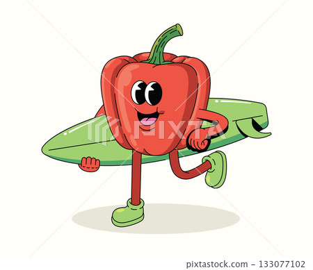 bell pepper surf character groovy cartoon illustration bell pepper surf character groovy cartoon illustration 133077102
