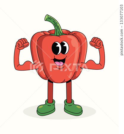bell pepper strong character groovy cartoon illustration 133077103