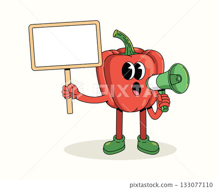 bell pepper megaphone character groovy cartoon illustration bell pepper megaphone character groovy cartoon illustration 133077110