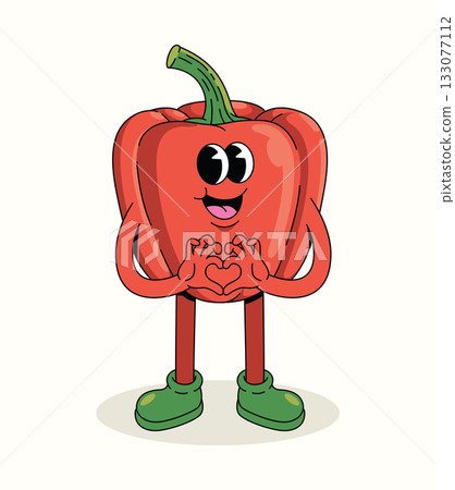 bell pepper love character groovy cartoon illustration bell pepper love character groovy cartoon illustration 133077112