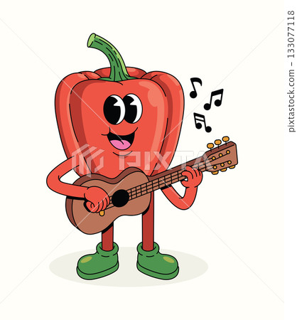 bell pepper guitar character groovy cartoon illustration bell pepper guitar character groovy cartoon illustration 133077118