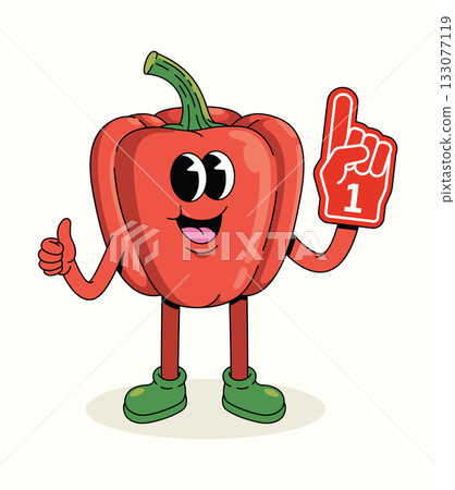 bell pepper foam hand character groovy cartoon illustration bell pepper foam hand character groovy cartoon illustration 133077119