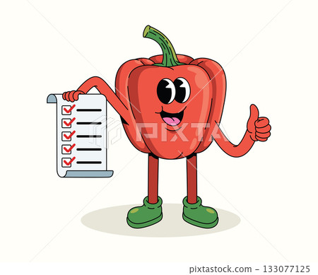 bell pepper checklist character groovy cartoon illustration bell pepper checklist character groovy cartoon illustration 133077125