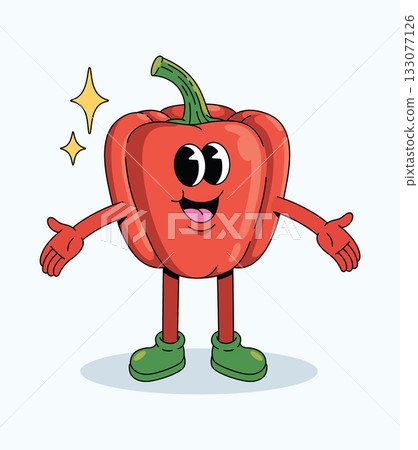 bell pepper character groovy cartoon illustration 133077126