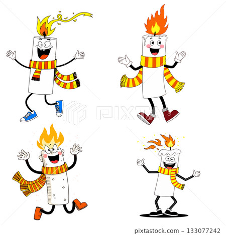 Cartoon Candles with Scarves and Shoes 133077242