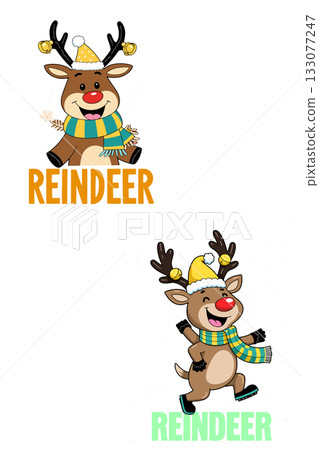 Cartoon Reindeer Duo 133077247