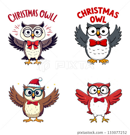 Cartoon Christmas Owls Collection 133077252