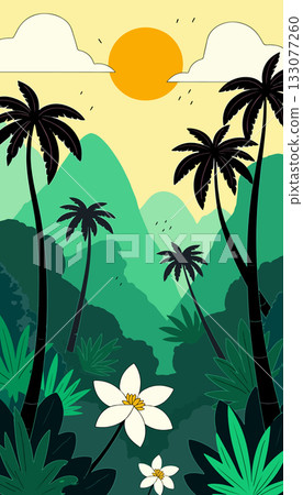 Tropical Landscape with Rain 133077260