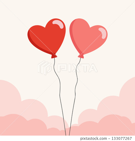 Two Heart-Shaped Balloons Floating in the Sky Two Heart-Shaped Balloons Floating in the Sky 133077267