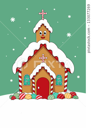 Gingerbread Church in Winter 133077269