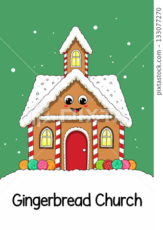 Gingerbread Church in Winter 133077270
