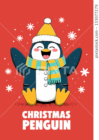 Cartoon Christmas Penguin 133077279