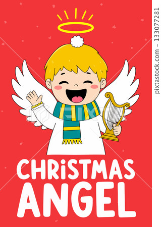 Cartoon Christmas Angel with Harp 133077281