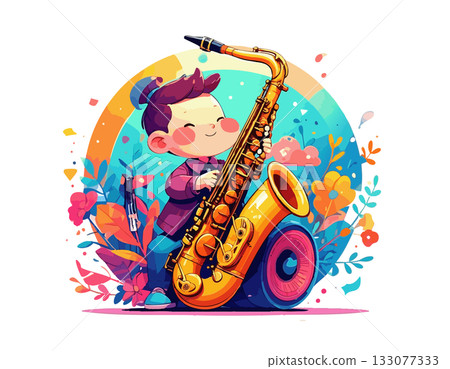 一位音樂家正在演奏次中音薩克斯風的插圖 一位音樂家正在演奏次中音薩克斯風的插圖 133077333