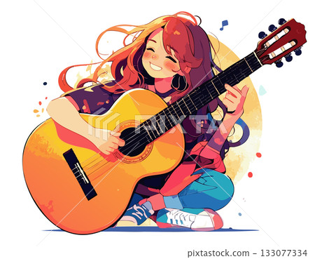 女子彈奏電吉他的插圖 女子彈奏電吉他的插圖 133077334