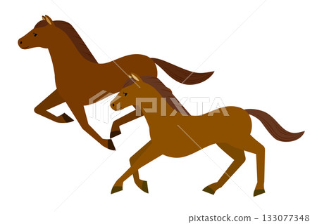 Two running bareback horses 133077348
