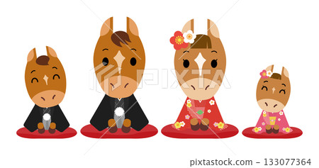 Smiling kimono-clad horse family set Smiling kimono-clad horse family set 133077364