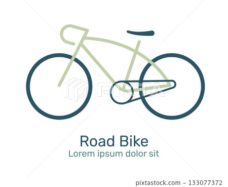 Minimalist road bike logo design with simple, modern lines. Suitable for sports, cycling, speed and fitness symbols. Use in brand design. Vector illustration.  133077372
