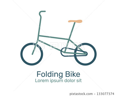 Minimalist folding bicycle logo with simple, modern lines. Can be used as an icon, symbol of city travel, easy to carry, suitable for brand design and graphics. Vector illustration. 133077374