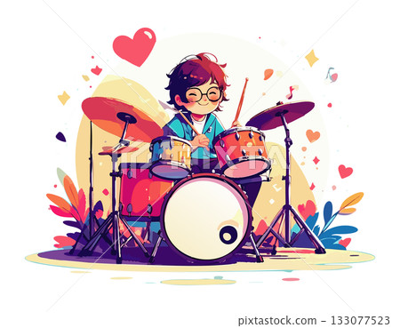 男孩打鼓的插圖 133077523