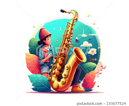 Illustration of a musician playing the saxophone Illustration of a musician playing the saxophone 133077524