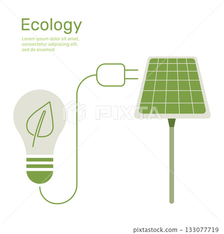 Leaf in Light bulb with plug to solar cell, ecology concept nature conservation. Vector design illustration. Leaf in Light bulb with plug to solar cell, ecology concept nature conservation. Vector design illustration. 133077719