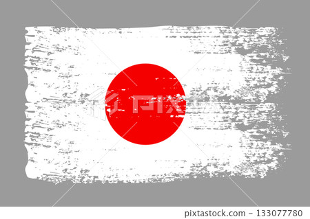 Grunge Japan flag. Vintage national flag of Japan with ink grunge texture and paint brush strokes. Vector illustration for Independence Day, patriotic design and creative background. 133077780