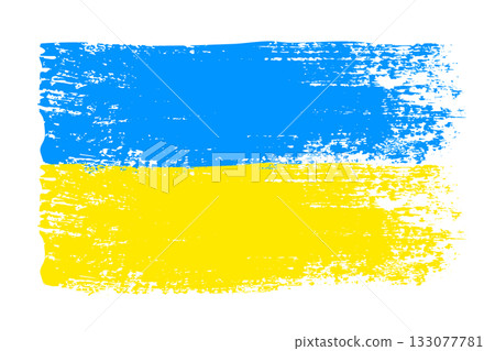 Grunge Ukraine flag. Vintage national flag of Ukraine with ink grunge texture and paint brush strokes. Vector illustration for Independence Day, patriotic design and creative background. 133077781