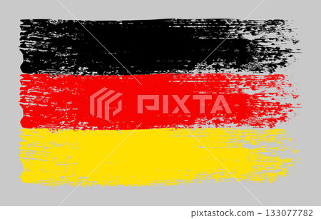 Grunge Germany flag. Vintage national flag of Germany with ink grunge texture and paint brush strokes. Vector illustration for Independence Day, patriotic design and creative background. 133077782