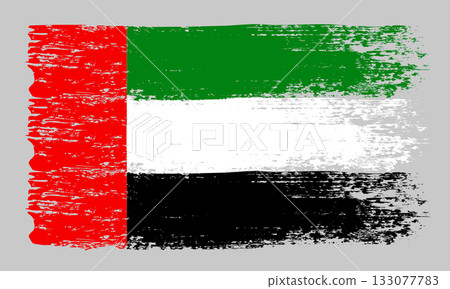 Grunge United Arab Emirates flag. Vintage national flag of UAE with ink grunge texture and paint brush strokes. Vector illustration for Independence Day, patriotic design and creative background. 133077783