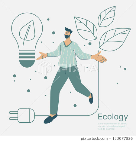 Man walking on line leaf, Green city with ecology nature conservation, Environmental protection. Vector design illustration. Man walking on line leaf, Green city with ecology nature conservation, Environmental protection. Vector design illustration. 133077826