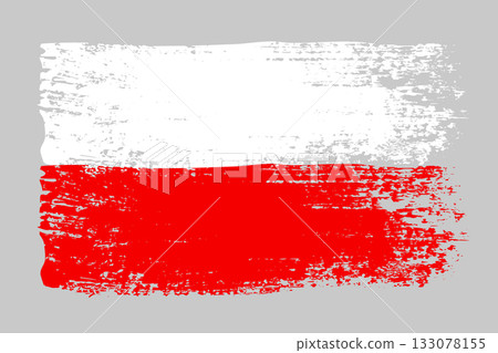 Grunge Poland flag. Vintage national flag of Poland with ink grunge texture and paint brush strokes. Vector illustration for Independence Day, patriotic design and creative background. 133078155