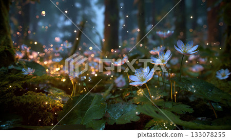 奇幻森林中盛開著輕盈的花朵 133078255