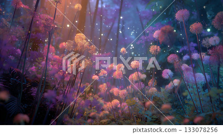 沐浴在奇妙光線中的花田 133078256