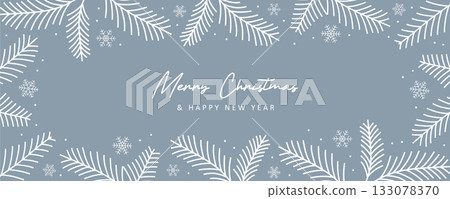 merry christmas card with fir twig border and snowflake decoration vector illustration merry christmas card with fir twig border and snowflake decoration vector illustration 133078370