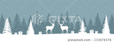 christmas winter border with deer in forest vector illustration 133078378