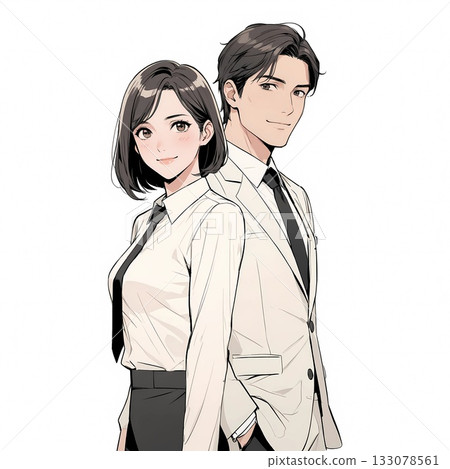 Young male and female business staff (white background, anime style) Young male and female business staff (white background, anime style) 133078561