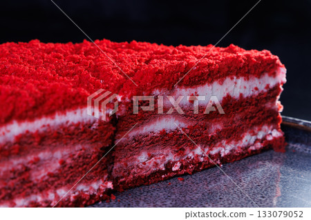 Red velvet cake with cream cheese filling on a white isolated background 133079052